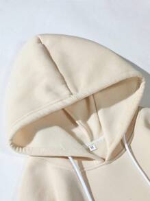 Manfinity Homme 男式字母图案袋鼠口袋抽绳保暖内衬连帽衫度假图案长袖连帽衫，适合朋友、丈夫、男朋友的礼物 - 米色 - 查看 7