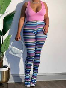 條紋印花長褲 - 彩色 - 查看 5