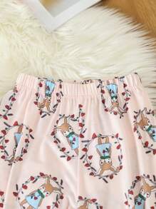 Young Girl Cartoon Graphic  Flounce Sleeve PJ Set - Baby Pink - View 4