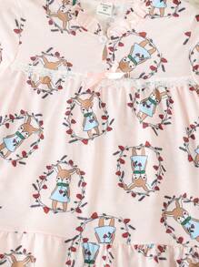 Young Girl Cartoon Graphic  Flounce Sleeve PJ Set - Baby Pink - View 6