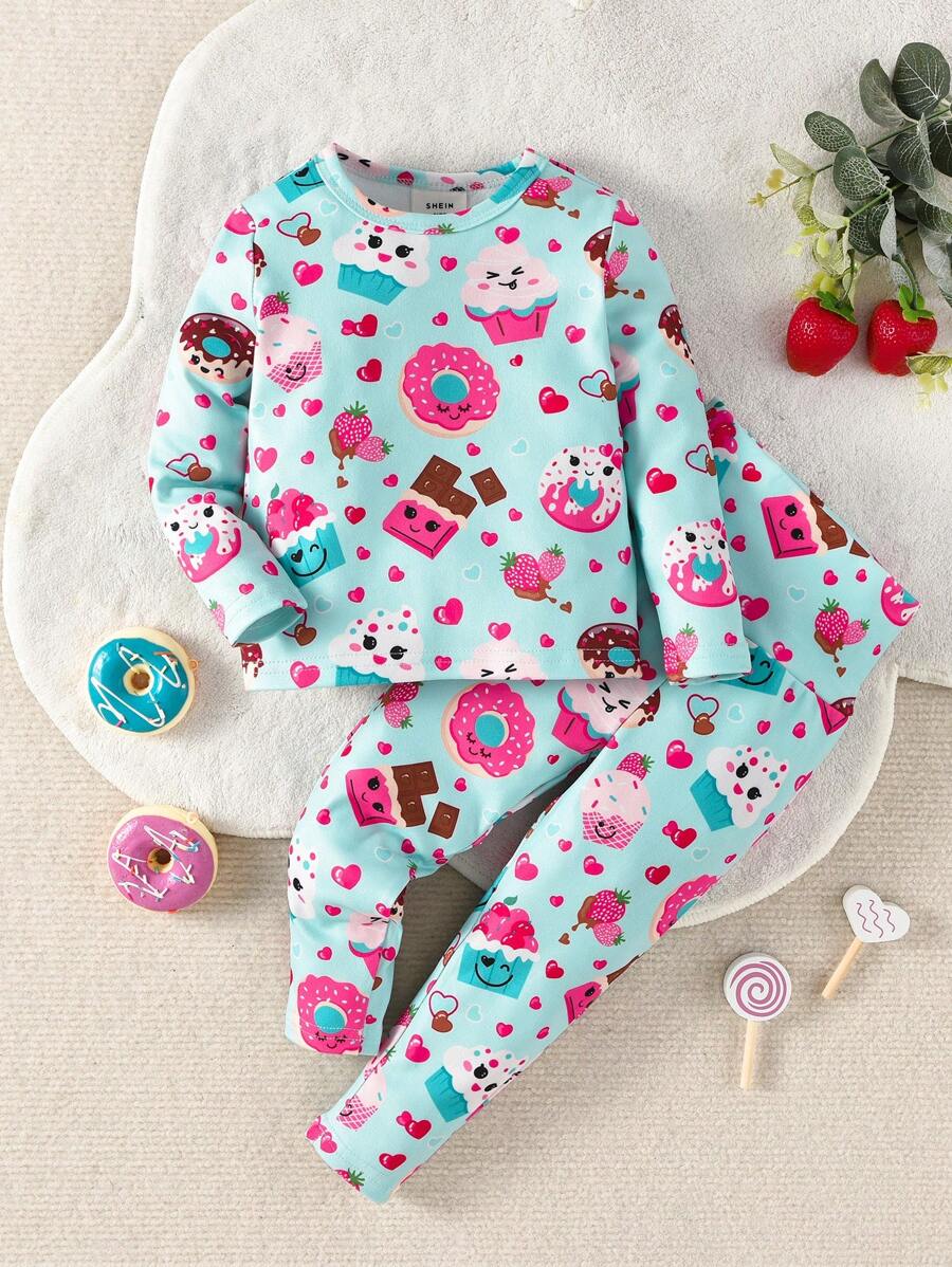Baby Girl Donut Print Snug Fit PJ Set - Baby Blue - View 1