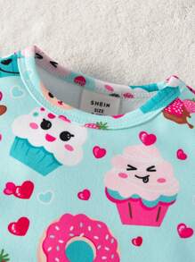 Baby Girl Donut Print Snug Fit PJ Set - Baby Blue - View 6