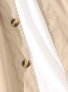 SHEIN 女大童雙色挖肩前紐扣搭扣細節假兩件連衣裙 - 米色 - 查看 6