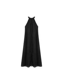 實心領口連身裙 - 黑色 - 查看 2