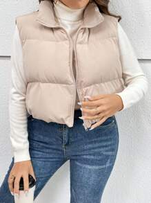 SHEIN Essnce 拉链背心加厚外套 - 杏色 - 查看 4