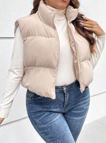 SHEIN Essnce 拉链背心加厚外套 - 杏色 - 查看 6