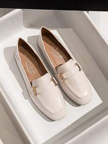 Mengshangli Giày lười nữ, giày lười Penny đa năng, giày đế bằng da PU - trắng - Xem 3