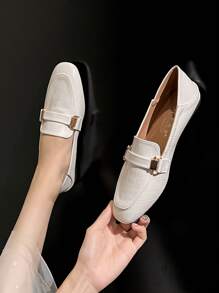 Mengshangli Giày lười nữ, giày lười Penny đa năng, giày đế bằng da PU - trắng - Xem 4