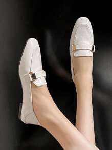 Mengshangli Giày lười nữ, giày lười Penny đa năng, giày đế bằng da PU - trắng - Xem 5