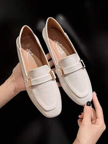 Mengshangli Giày lười nữ, giày lười Penny đa năng, giày đế bằng da PU - trắng - Xem 6