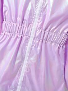 SHEIN Tween Girl Holographic Hooded Coat - Lilac Purple - View 3