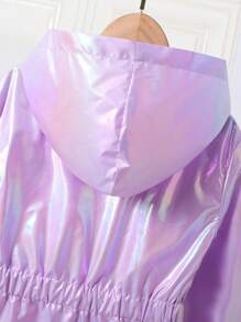 SHEIN Tween Girl Holographic Hooded Coat - Lilac Purple - View 4