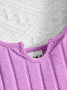 SHEIN Young Girl Notched Neckline Tank Top & Tie Front Shorts - Lilac Purple - View 4