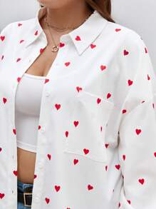 SHEIN Frenchy Plus Heart Print Drop Shoulder Shirt - White - View 4