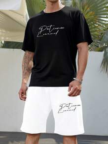 Manfinity Homme Men Plus Letter Graphic Tee & Shorts - Multicolor - View 1