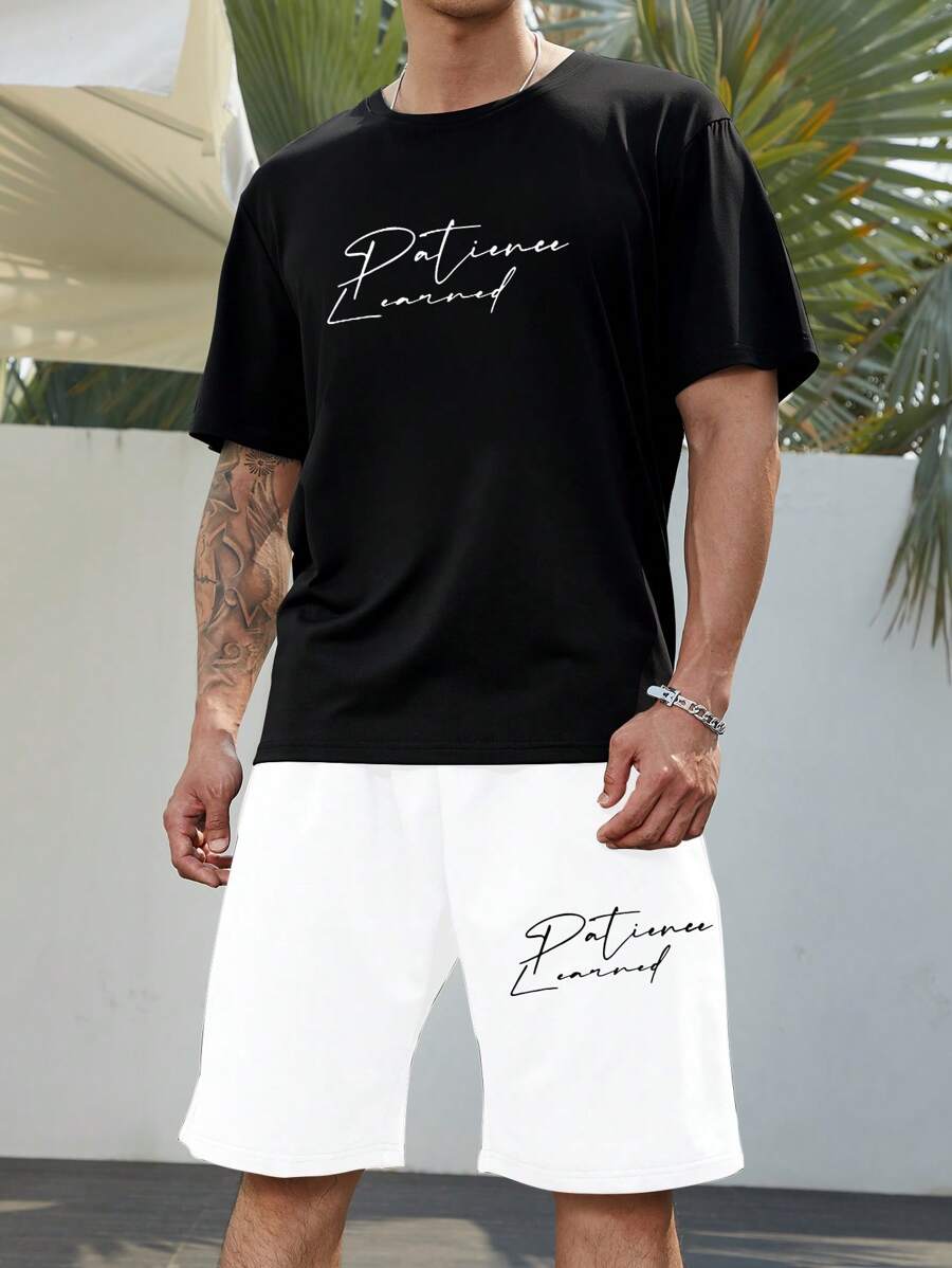 Manfinity Homme Men Plus Letter Graphic Tee & Shorts - Multicolor - View 1