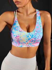 Easithlete 豹紋綁帶背心運動內衣,運動上衣 - 彩色 - 查看 1