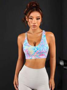 Easithlete 豹紋綁帶背心運動內衣,運動上衣 - 彩色 - 查看 3