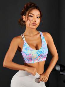 Easithlete 豹紋綁帶背心運動內衣,運動上衣 - 彩色 - 查看 4