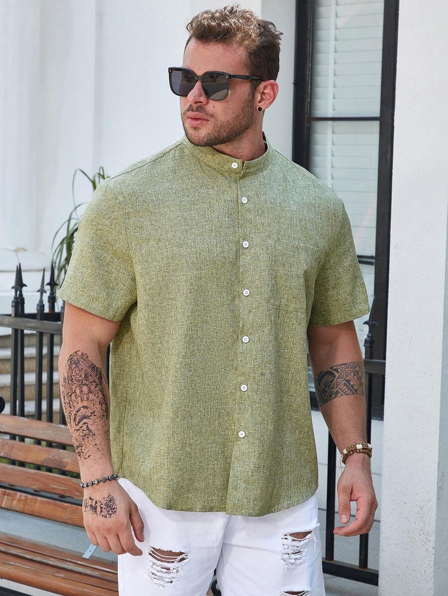 Manfinity Homme Men Plus Solid Shirt - Green - View 1