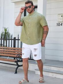 Manfinity Homme Men Plus Solid Shirt - Green - View 4