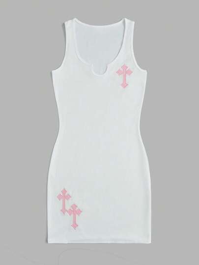 Grunge Punk Vestido cruzado con estampado de cuello notch