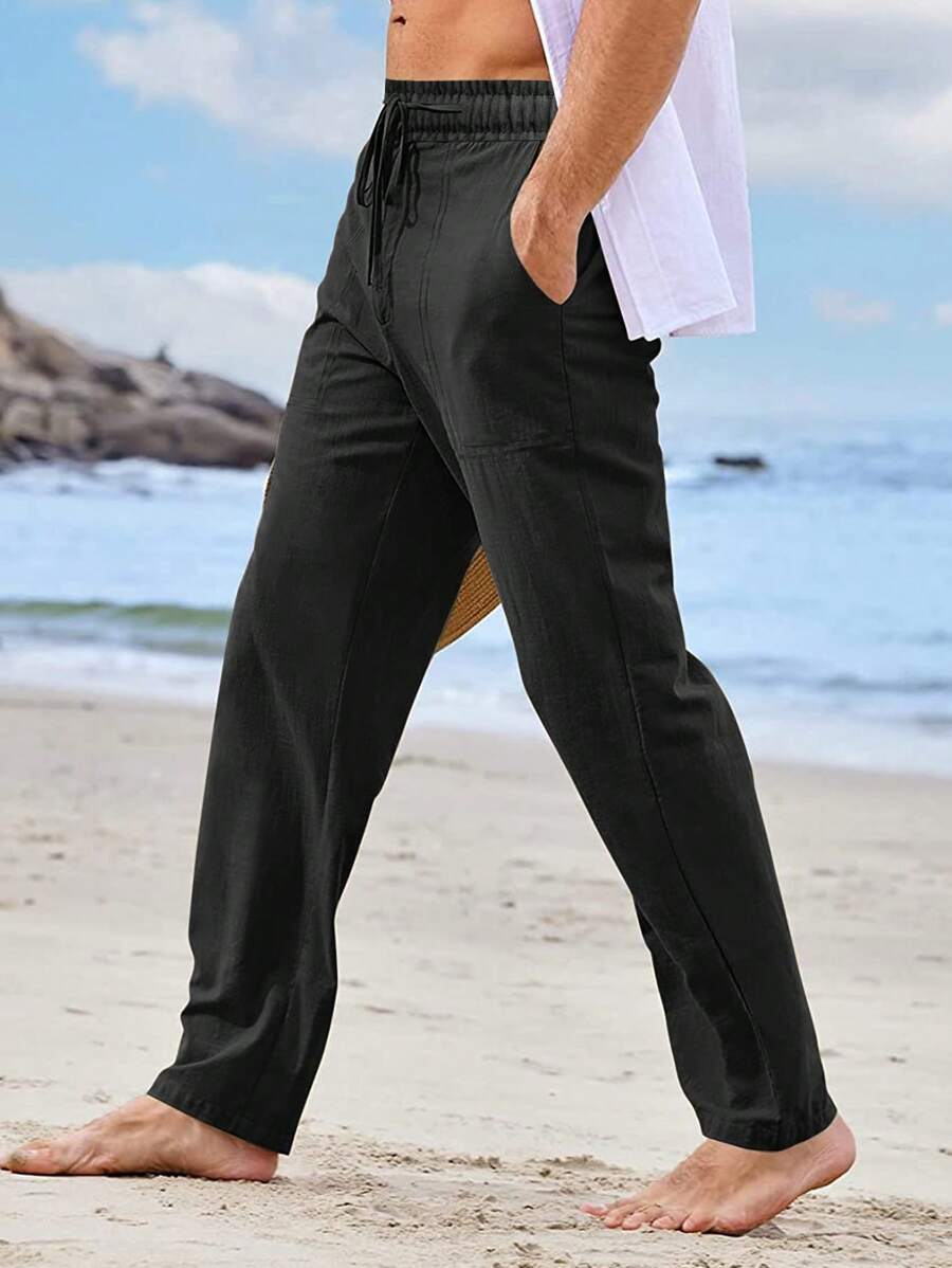 Manfinity Homme Quần ống đứng cạp rút dây rộng rãi cho nam, dành cho mùa thu - màu đen - Xem 1