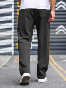 Manfinity Homme Quần ống đứng cạp rút dây rộng rãi cho nam, dành cho mùa thu - màu đen - Xem 2