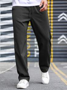 Manfinity Homme Quần ống đứng cạp rút dây rộng rãi cho nam, dành cho mùa thu - màu đen - Xem 3