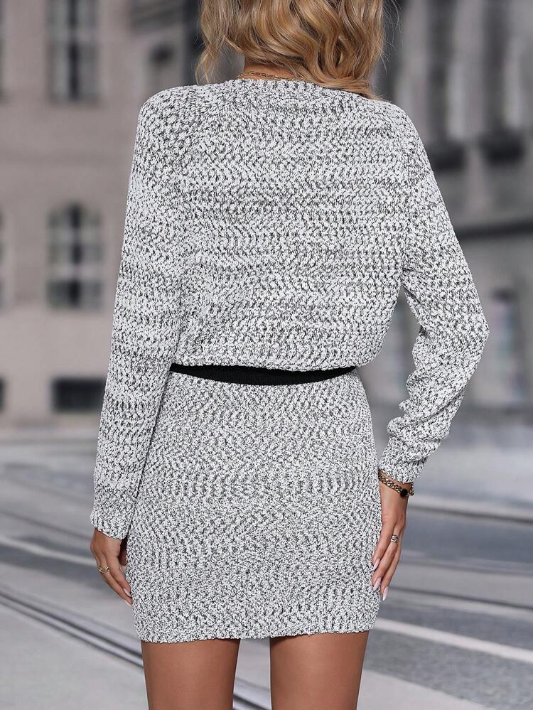 Marled Knit Belted Sweater Dress Fall Winter Cloth For Women