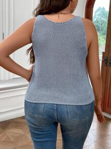 SHEIN LUNE Plus Hollow Out Knit Top - Grey - View 2