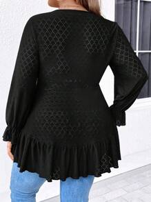 Rometta Hơn tay áo lá sen Xù Hoa Sen Áo thun - màu đen - Xem 2