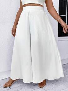 Calvaya Plus Solid Wide Leg Pants - White - View 4