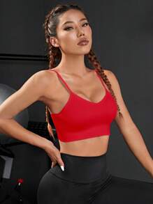 Easithlete Solid Ribbed Knit Sports Bra
