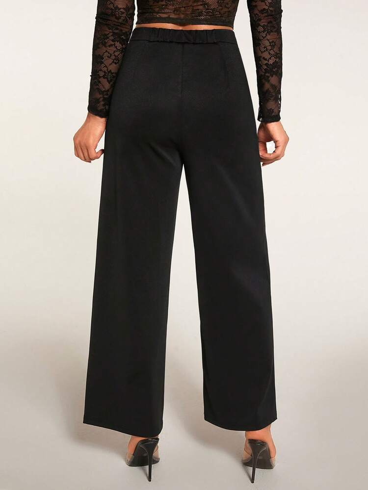 1pc Solid Fold Plicated Pants