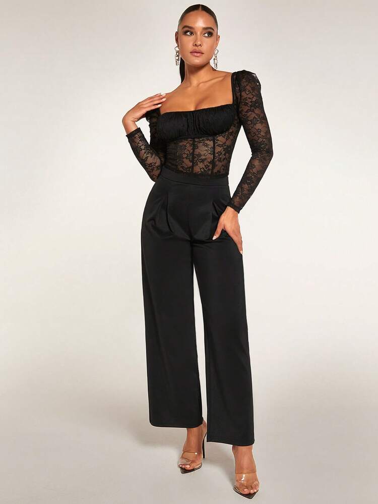 1pc Solid Fold Plicated Pants