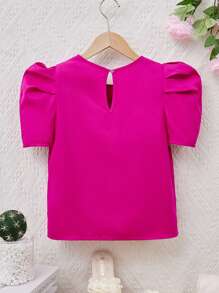 SHEIN Cô gái Lỏng lẻo Thanh lịch Đồ trang trí Ngọc Trai giả Lỏng lẻo phù hợp Vòng cổ Ống tay áo Áo sơ mi - Màu Hồng Tươi - Xem 2