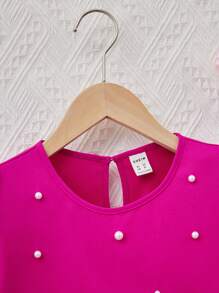 SHEIN Cô gái Lỏng lẻo Thanh lịch Đồ trang trí Ngọc Trai giả Lỏng lẻo phù hợp Vòng cổ Ống tay áo Áo sơ mi - Màu Hồng Tươi - Xem 3