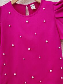 SHEIN Cô gái Lỏng lẻo Thanh lịch Đồ trang trí Ngọc Trai giả Lỏng lẻo phù hợp Vòng cổ Ống tay áo Áo sơ mi - Màu Hồng Tươi - Xem 5