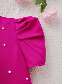 SHEIN Cô gái Lỏng lẻo Thanh lịch Đồ trang trí Ngọc Trai giả Lỏng lẻo phù hợp Vòng cổ Ống tay áo Áo sơ mi - Màu Hồng Tươi - Xem 6