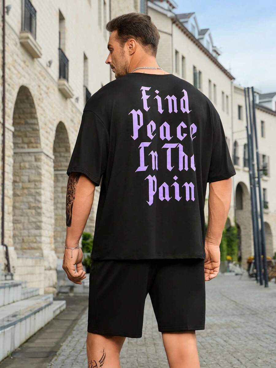 Manfinity EMRG Men Plus Slogan Graphic Drop Shoulder Tee - Black - View 1