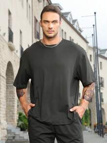 Manfinity EMRG Men Plus Slogan Graphic Drop Shoulder Tee - Black - View 2