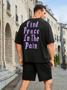 Manfinity EMRG Men Plus Slogan Graphic Drop Shoulder Tee - Black - View 5