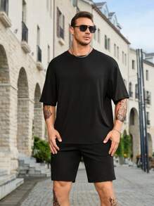 Manfinity Roughcore Men Plus Slogan Graphic Tee & Shorts - Black - View 3