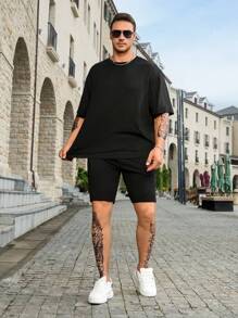 Manfinity Roughcore Men Plus Slogan Graphic Tee & Shorts - Black - View 5