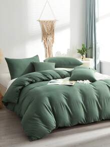 Plain Duvet Cover Set Without Filler - Green - View 7