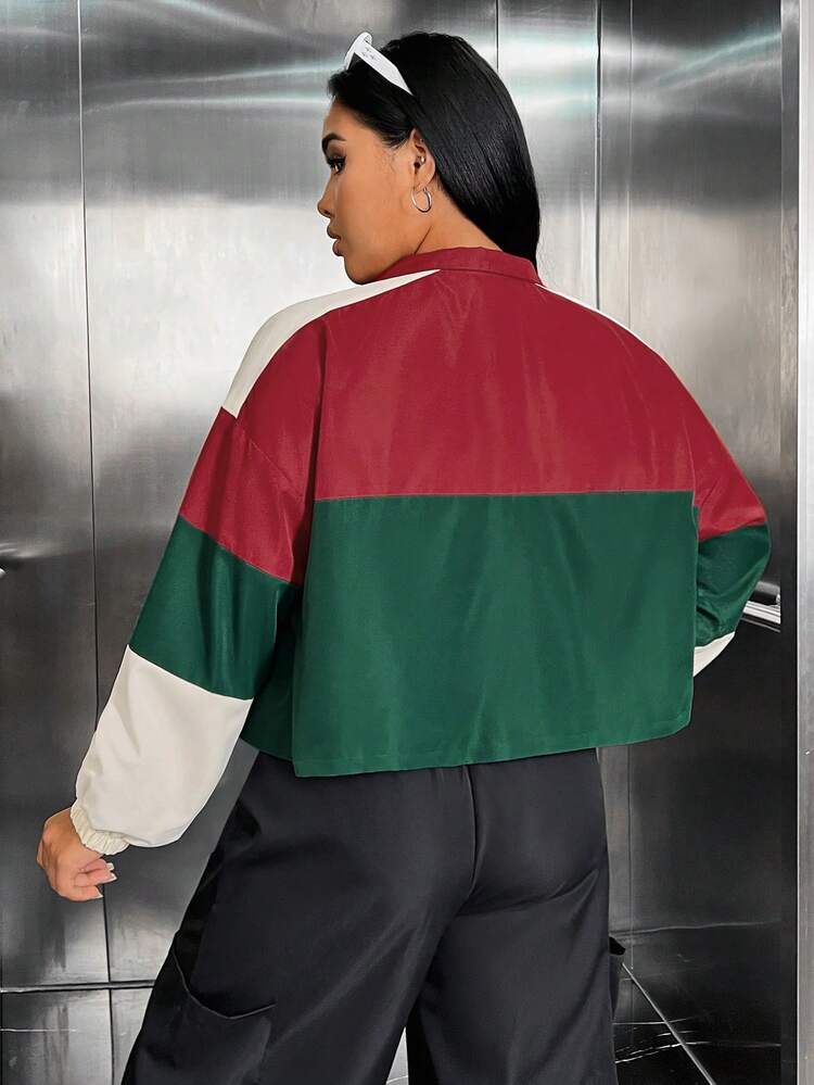 SHEIN EZwear Plus Colorblock Zip Up Jacket - Multicolor - View 2