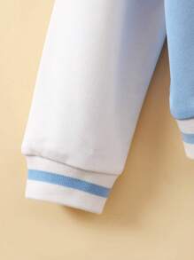 Tween Girl Letter Patched Striped Trim Varsity Jacket Without Tee - Baby Blue - View 3