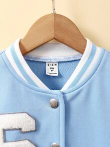 Tween Girl Letter Patched Striped Trim Varsity Jacket Without Tee - Baby Blue - View 4