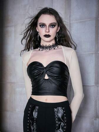 Crop Top mit Einfarbig Twist vorne,